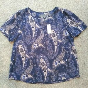 NWT Sz XL Anthropologie Blue Metallic Paisley Top